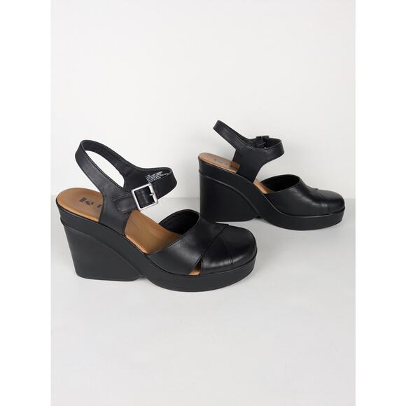 KORKS Black Babette Wedge Heeled Closed Toe Sandals Ankle Strap Women's 11 - Picture 3 of 9